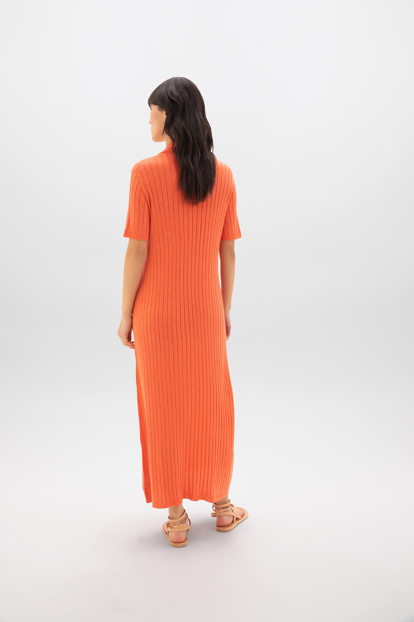 Johnstons of Elgin SS24 Women's Knitwear Coral Superfine Merino Ribbed Poloshirt Dress KDI00711SG4410