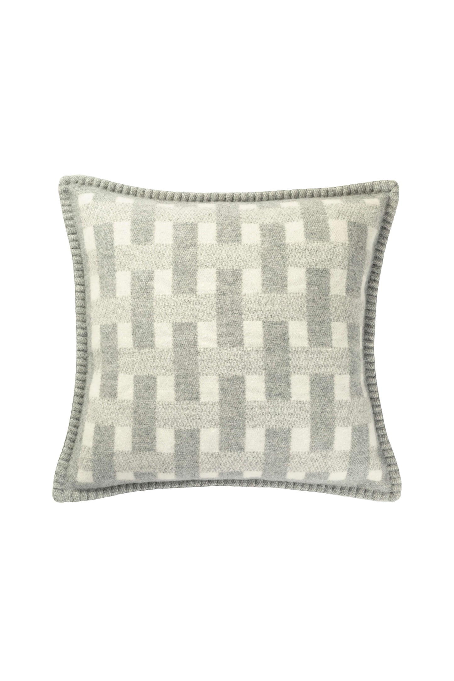 Johnstons of Elgin 2024 Home Collection Light Grey & White Blanket Stitched Basketweave Cushion PB000059RU7446ONE