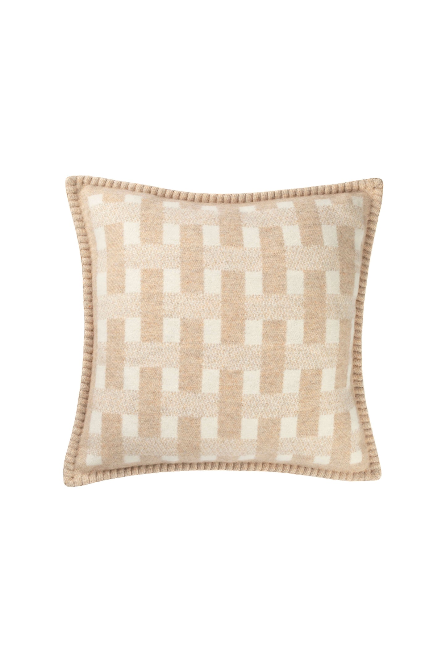 Johnstons of Elgin 2024 Home Collection Oatmeal & White Blanket Stitched Basketweave Cushion PB000059RU7447ONE