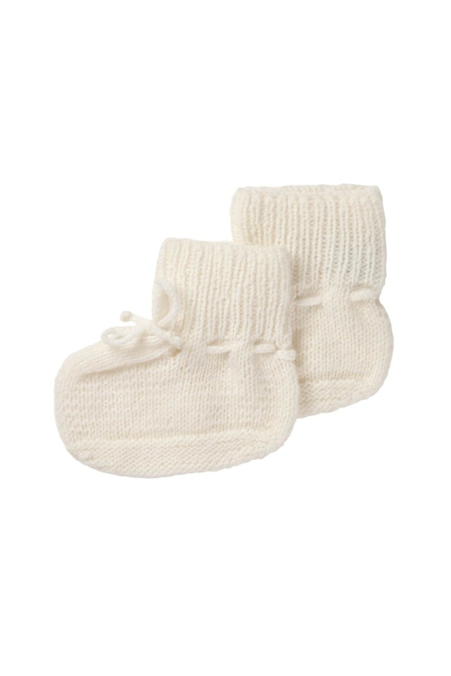 Johnstons of Elgin Hand Knitted Cashmere Baby Booties in Ecru on white background JA000114SA0132ONE