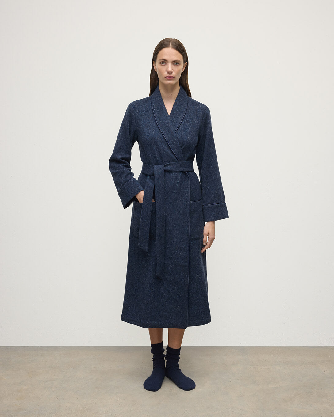 Johnstons of Elgin Donegal Cashmere Navy Dressing Gown Johnstons of Elgin Donegal Cashmere Navy Dressing Gown