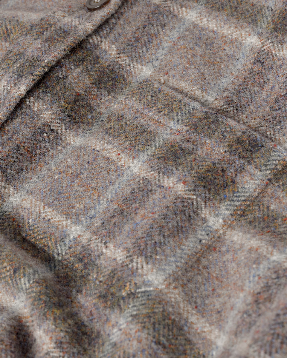 Johnstons of Elgin AW25 Women's Tailoring Slate Tweed Check Slate Tweed Check Oversized Shirt Close Up TB000754RU7676