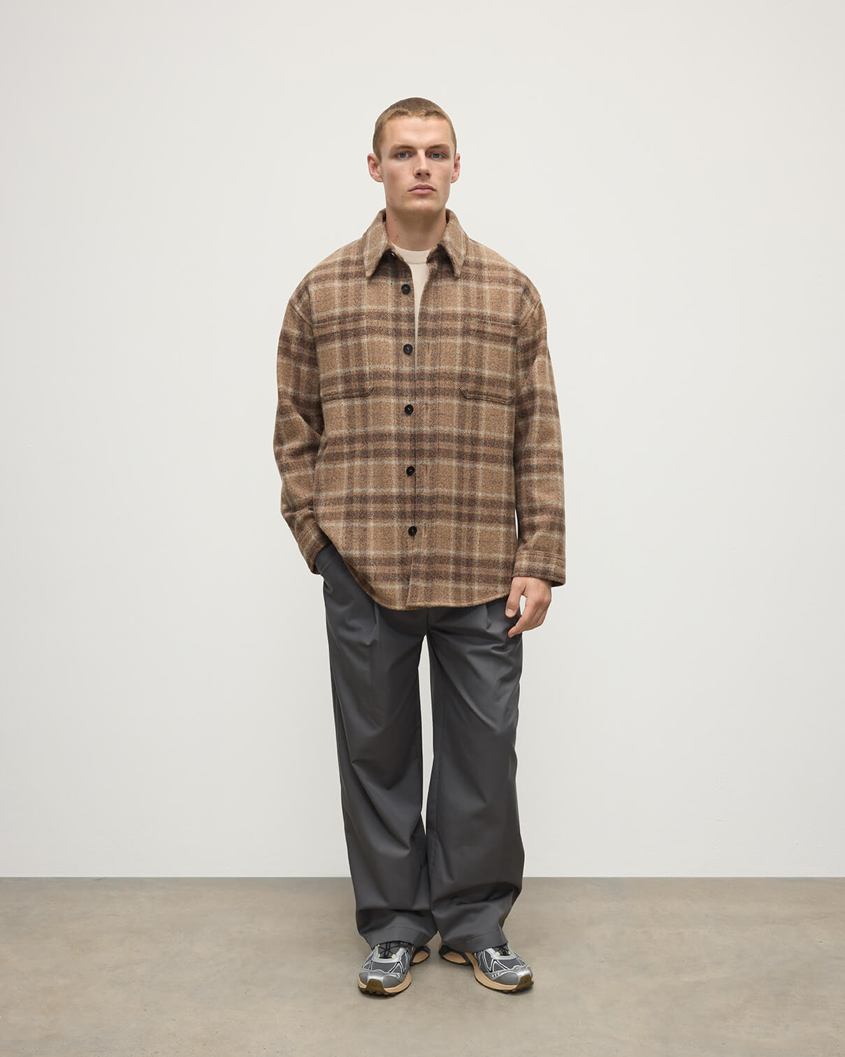 Oversized Brown Check Cashmere Overshirt | Johnstons of Elgin