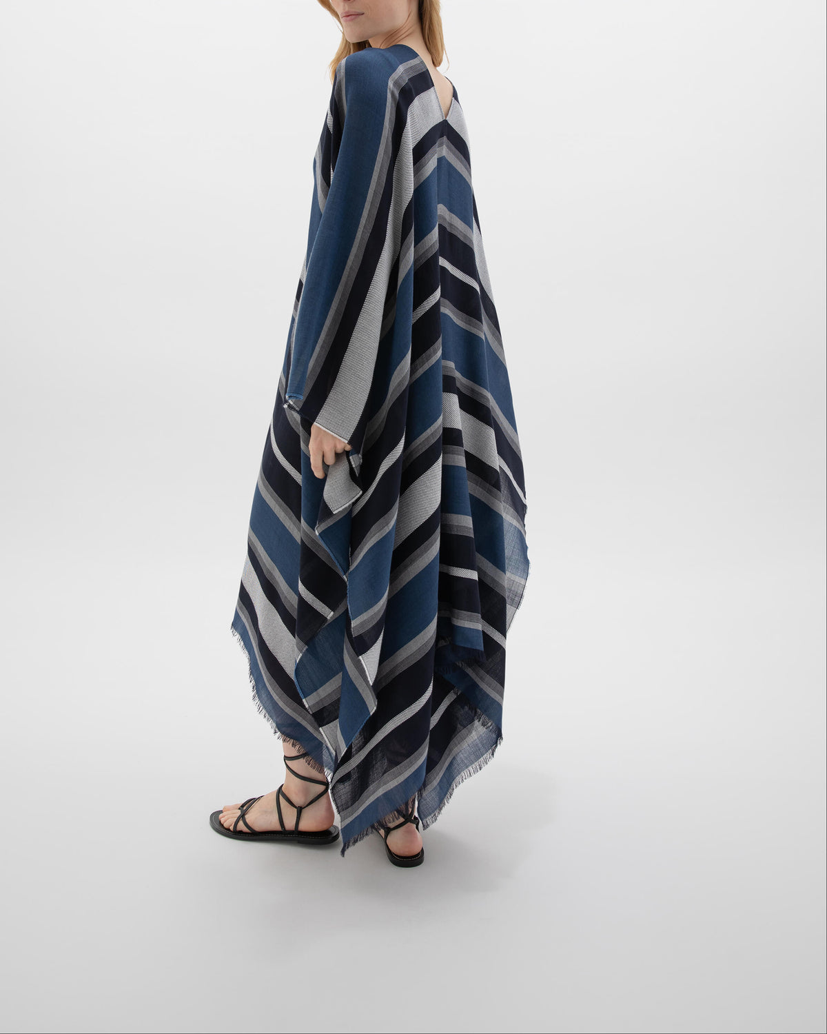 Johnstons of Elgin SS24 Accessories Navy Tissue Textured Stripe Kaftan TB000664RU7404ONE