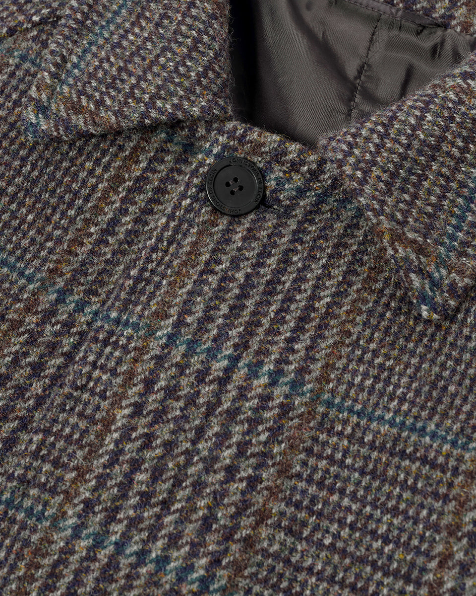 Johnstons of Elgin AW25 Men's Tailoring Dark Slate Glen Urquhart The Balmacaan' Coat | Dark Slate Check TD000475RU7678