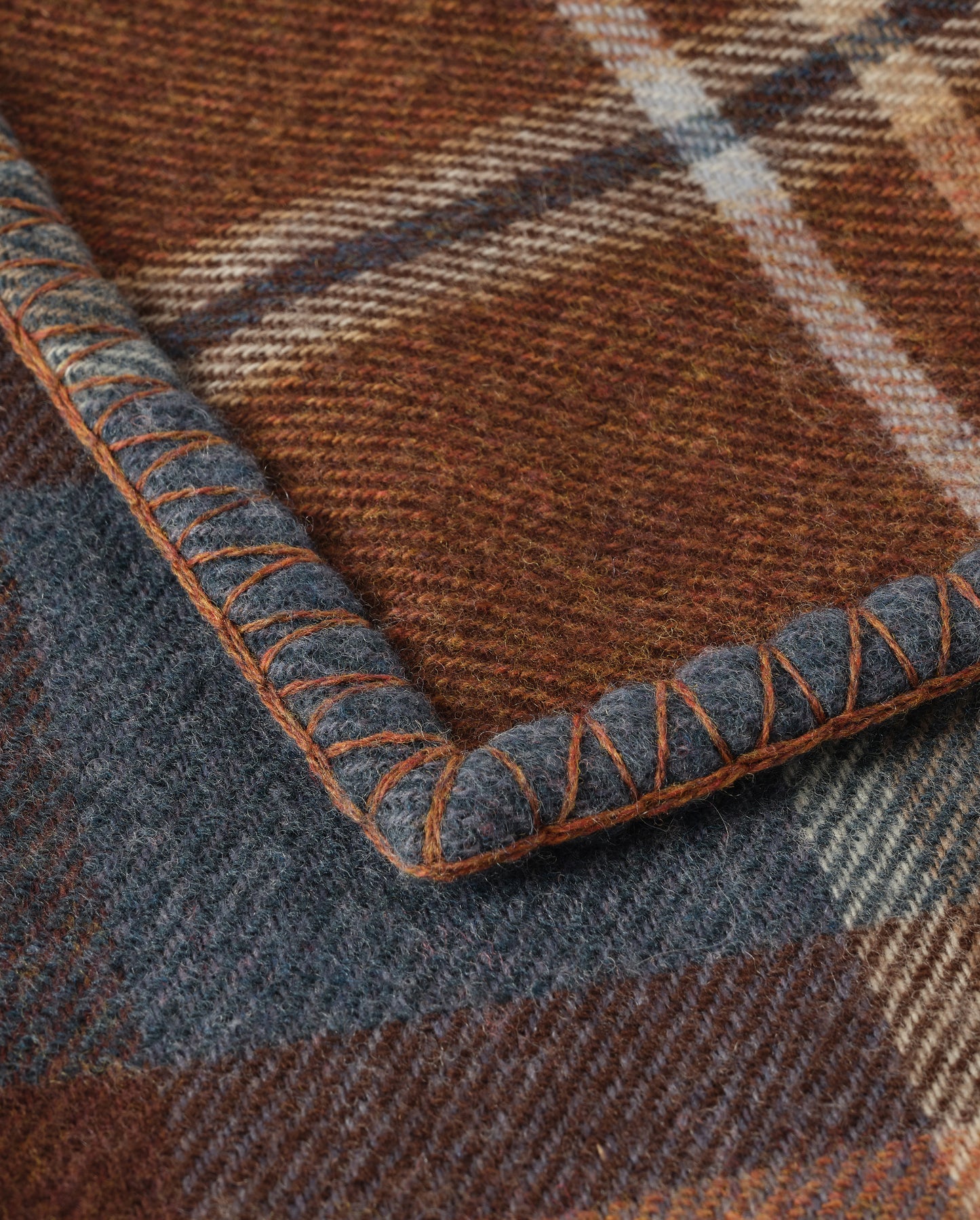Johnstons of Elgin Double Face 100% Wool Blanket in Heather Blue and Brown Check TD000535RU7427ONE