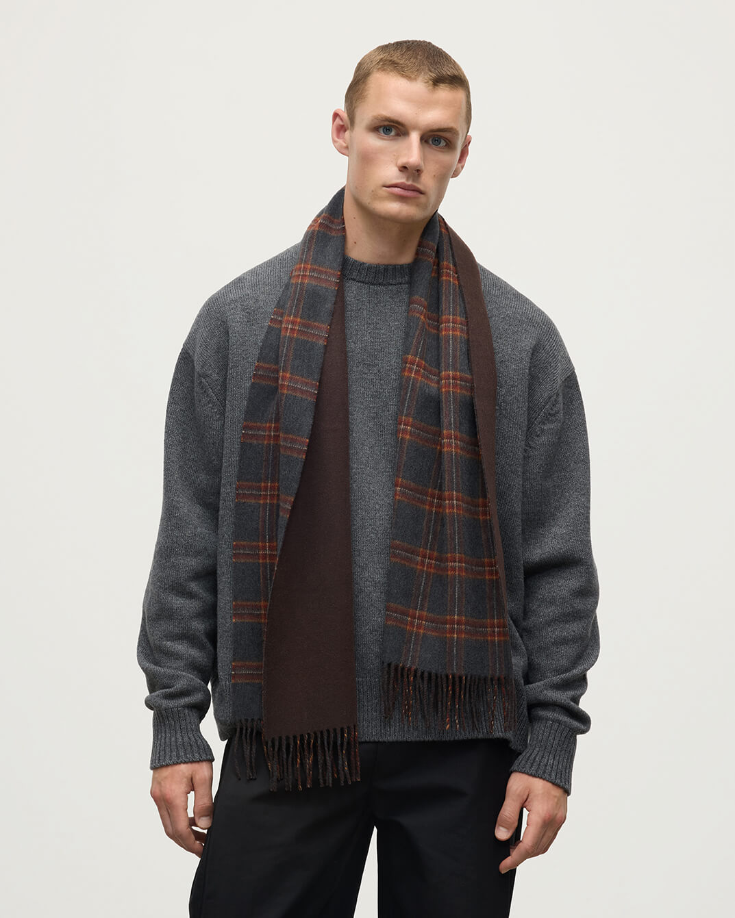 Johnstons of Elgin AW25 Woven Accessories Tartan & Plain Reversible Cashmere Scarf WA000020RU7643ONE
