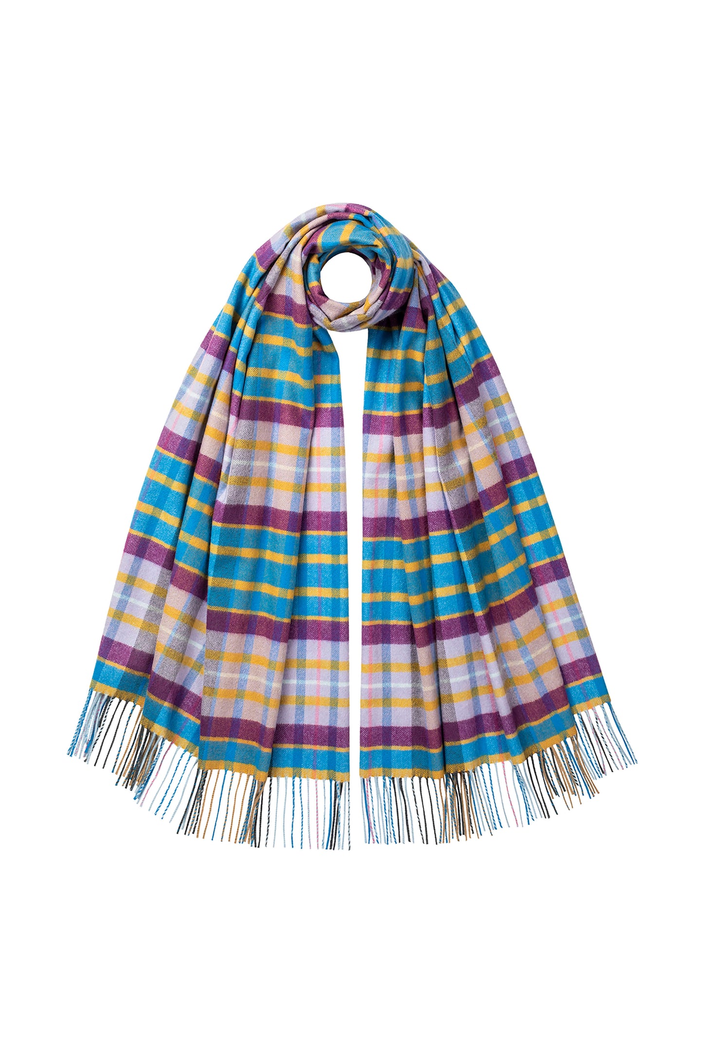 Johnstons of Elgin Wild Heather purple and yellow check cashmere stole WA000056RU6929ONE
