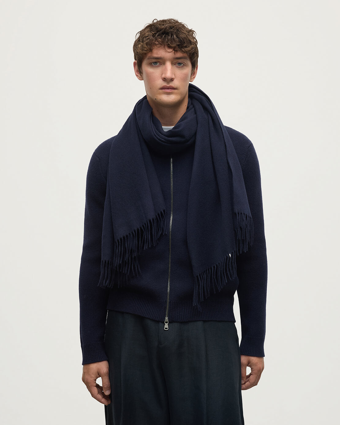 Johnstons of Elgin 100% Cashmere Stole in Dark Navy on a white background WA000056SD7330N/A