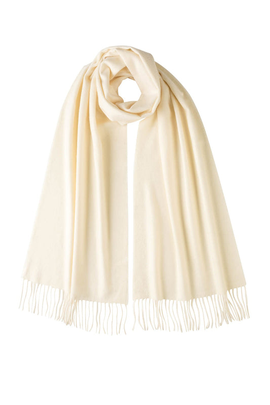 Johnstons of Elgin Oversized Cashmere Scarf in White on a white background WA000057SA0000N/A