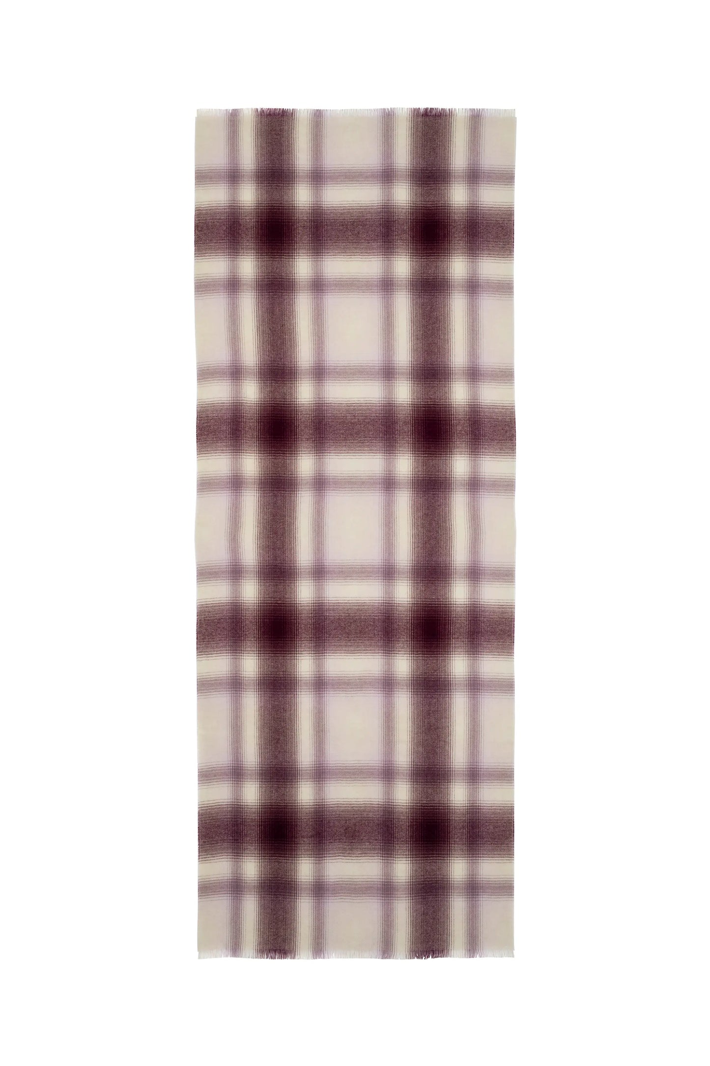 Johnstons of Elgin SS25 Accessories Lavender Ombre Check Lightweight Cashmere Stole lying flat on a white background WA001174RU7617ONE