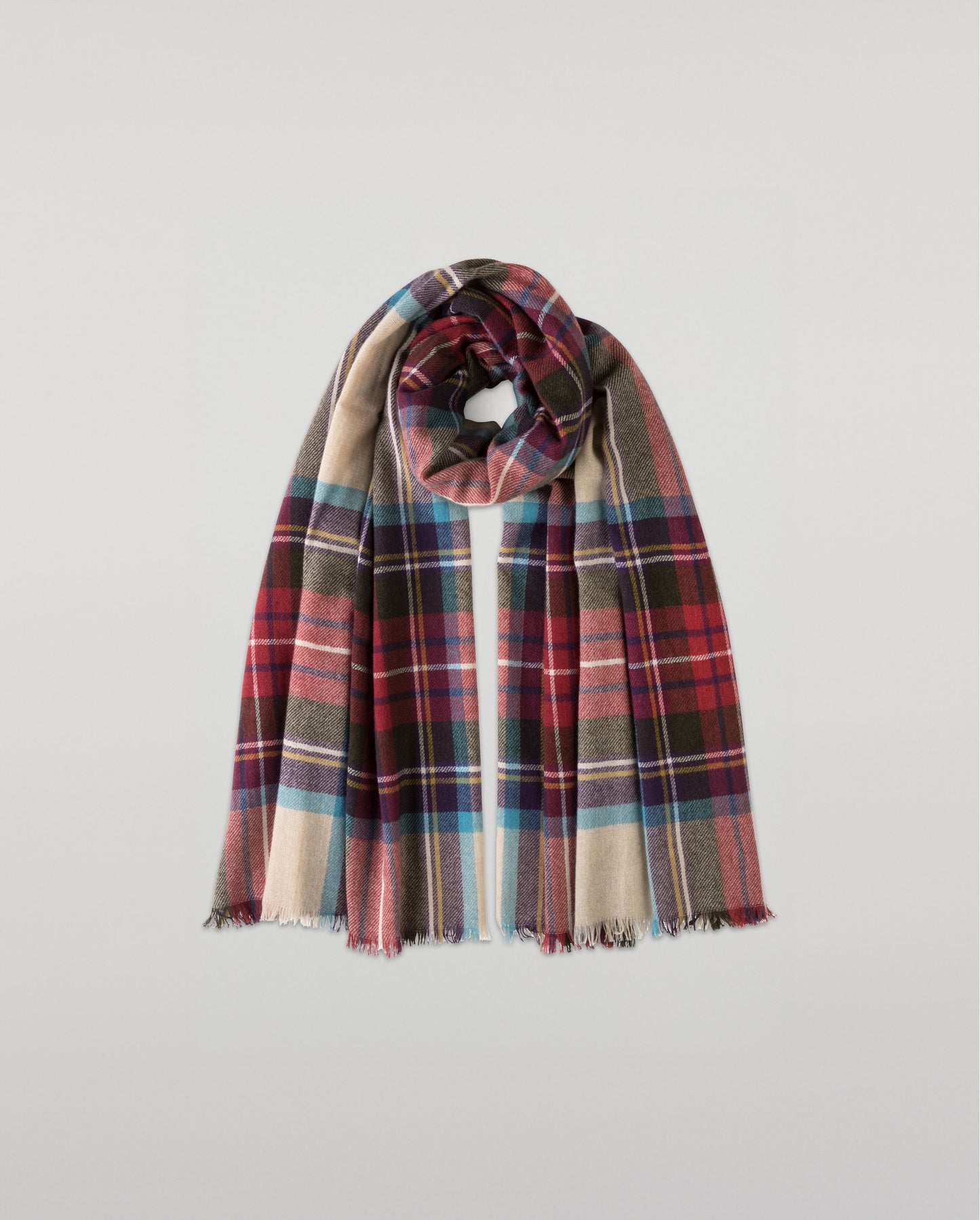 Johnstons of Elgin Lightweight Tartan Cashmere Stole in Hessian Dress Stewart on a white background WA001174KU0010N/A