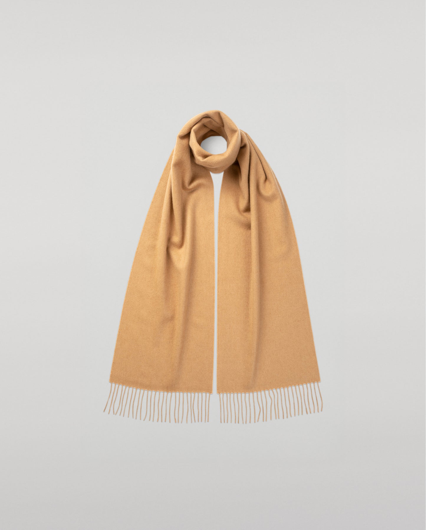 Johnstons of Elgin Cashmere Scarf in Camel on a white background WA000016HB4315ONE
