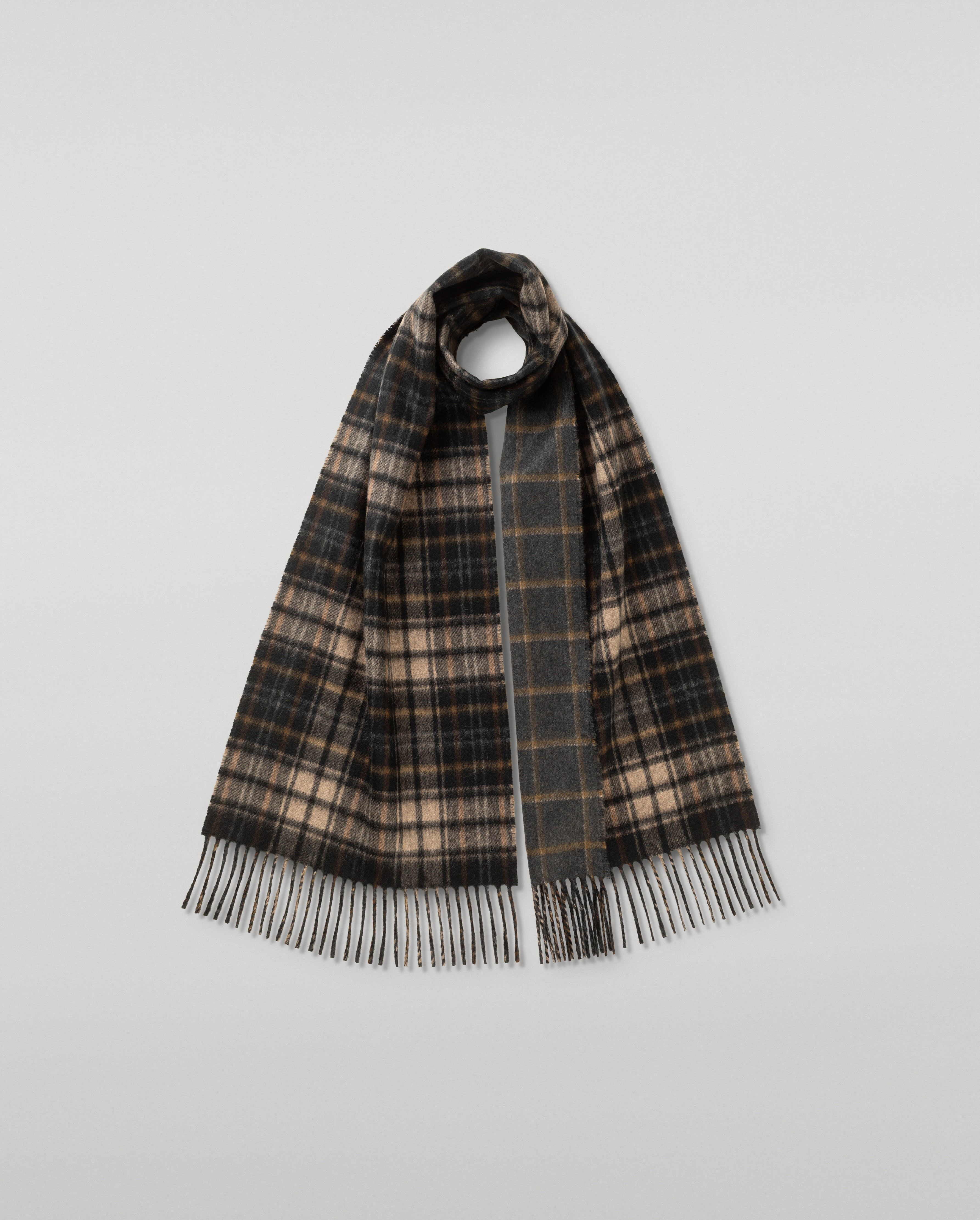 Contrast Tartan and Windowpane Reversible Cashmere Scarf | Made in