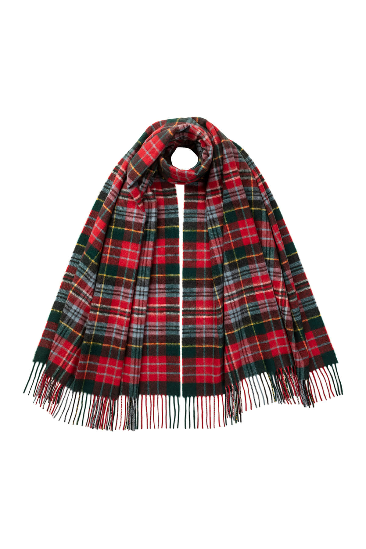 Johnstons of Elgin Tartan Cashmere Stole in Caledonia on a white background WA000056KU0129ONE