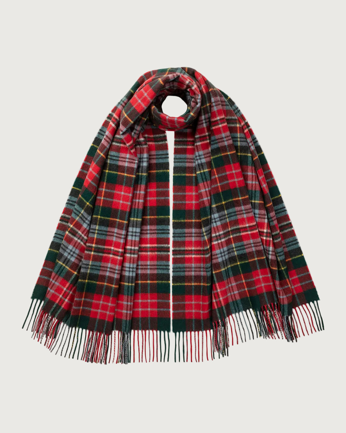 Johnstons of Elgin Tartan Cashmere Stole in Caledonia on a white background WA000056KU0129ONE