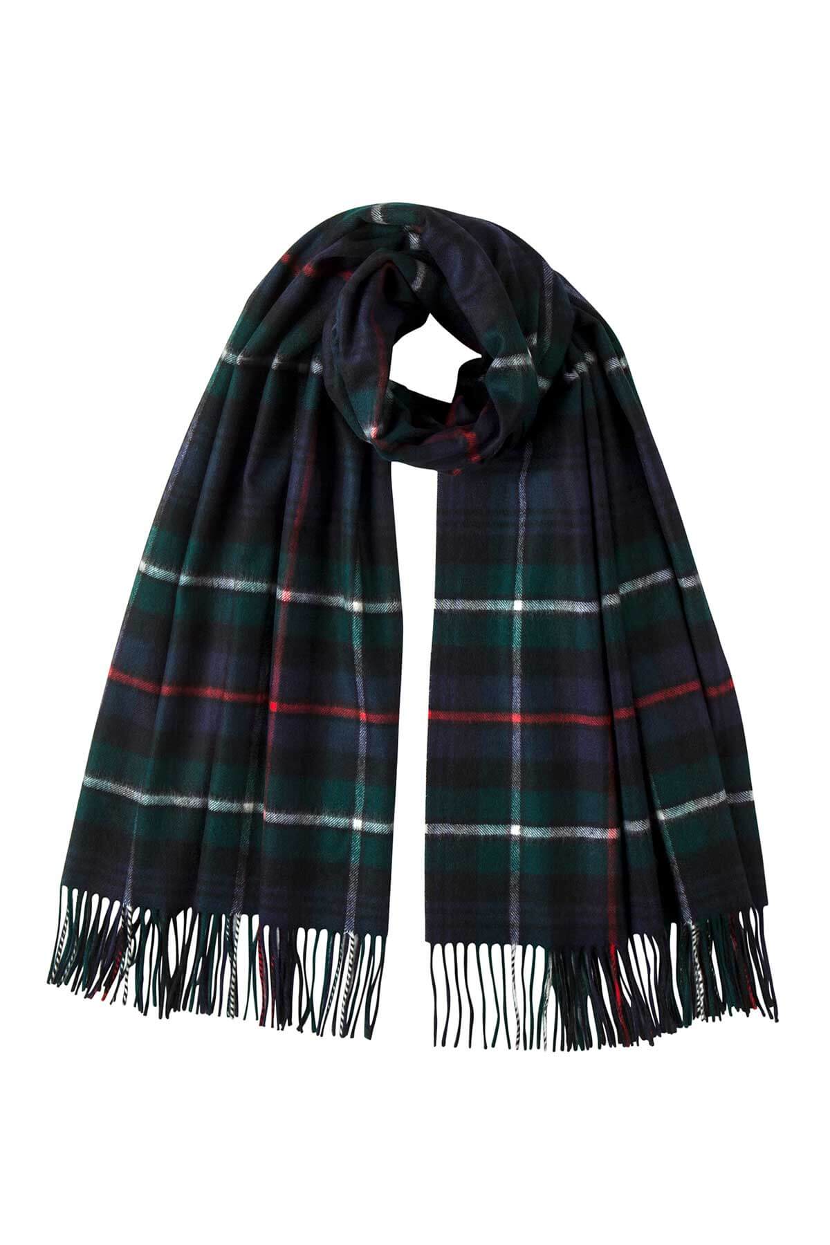 Johnstons of Elgin Tartan Cashmere Stole in Mackenzie on a white background WA000056KU0309N/A