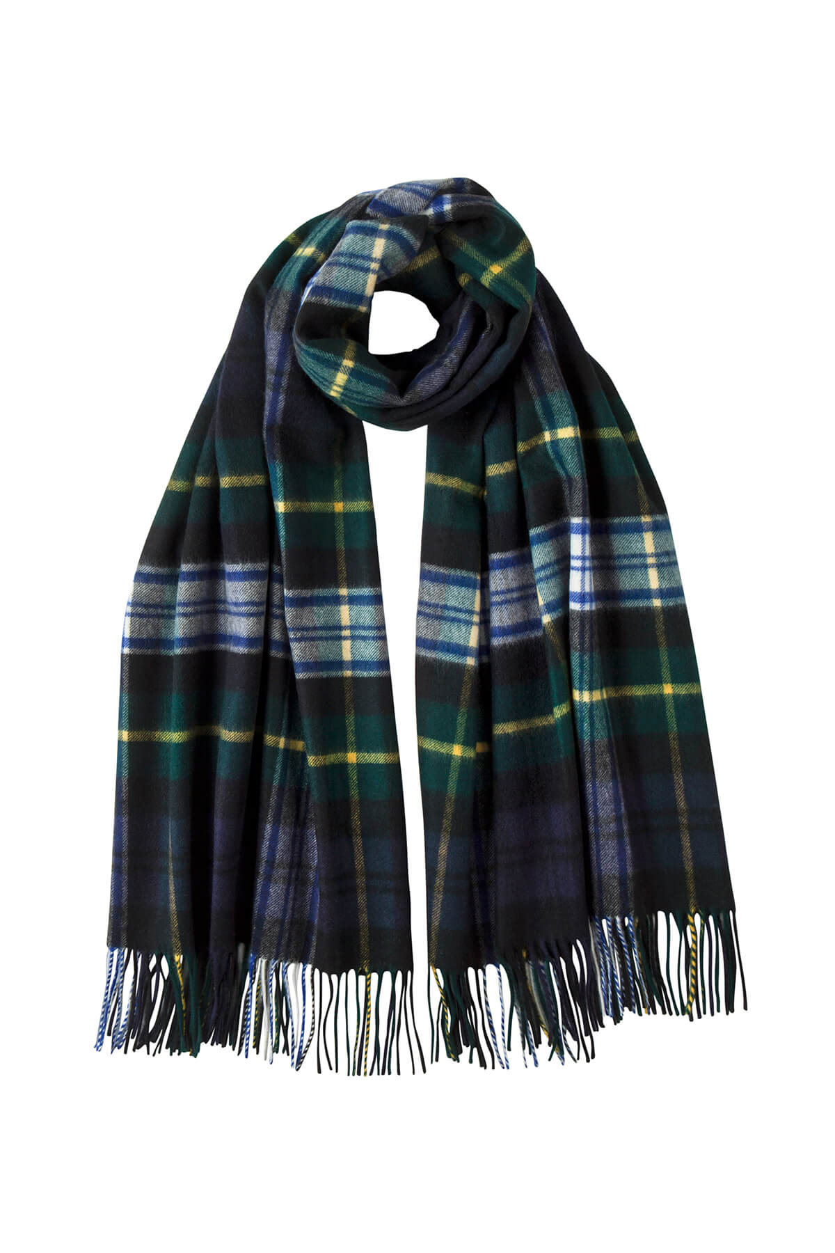 Johnstons of Elgin Tartan Cashmere Stole in Dress Gordon on a white background WA000056KU0312N/A