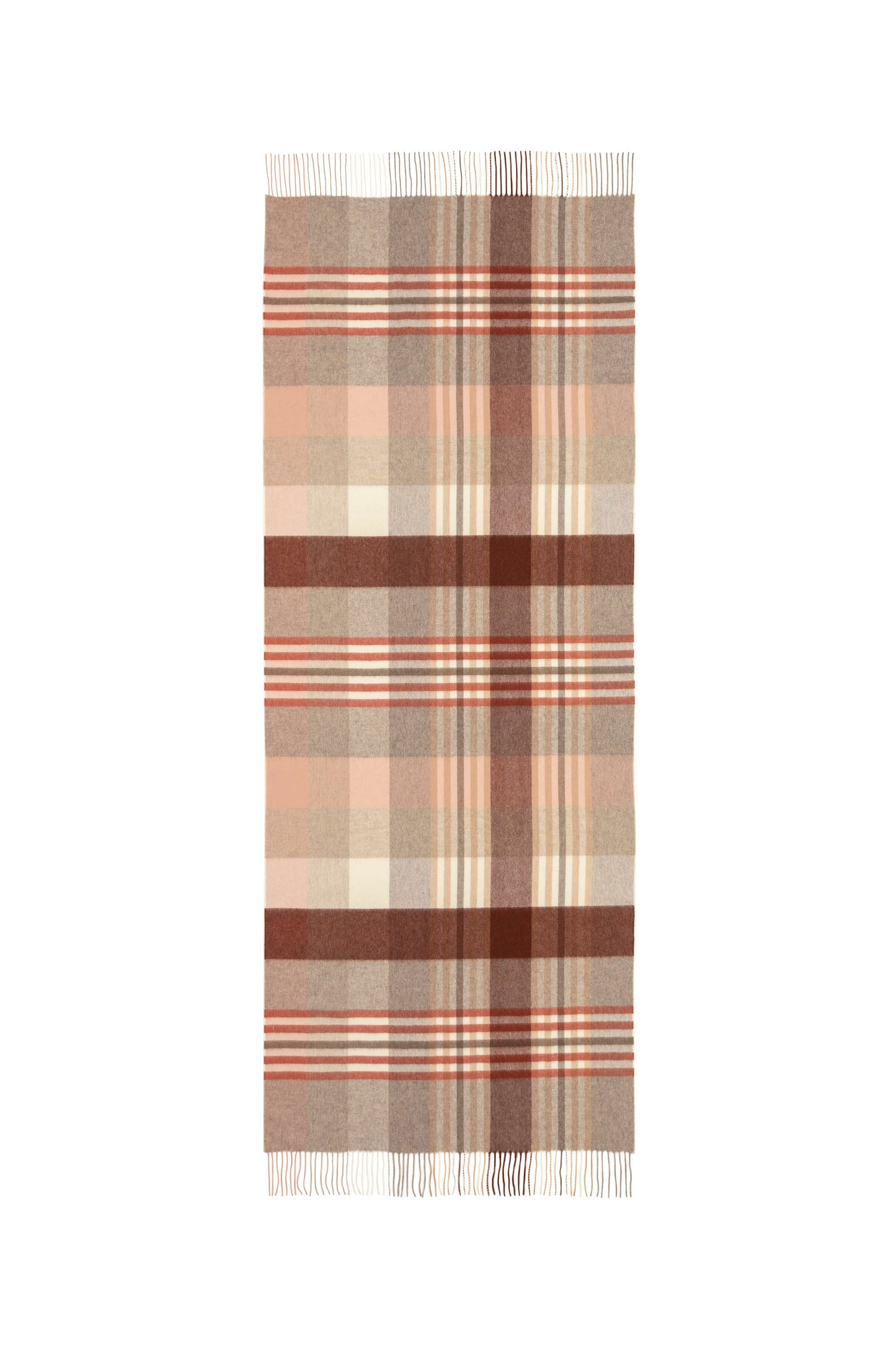 Natural & Red Check Cashmere Stole