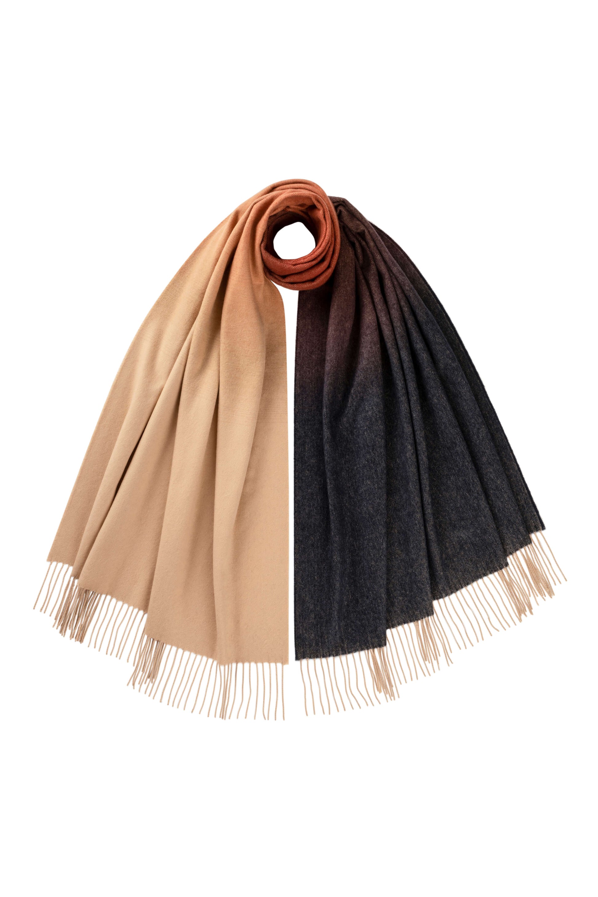 Johnstons of Elgin SS24 Accessories Navy & Camel Ombré Cashmere Stole WA000056RU7434ONE