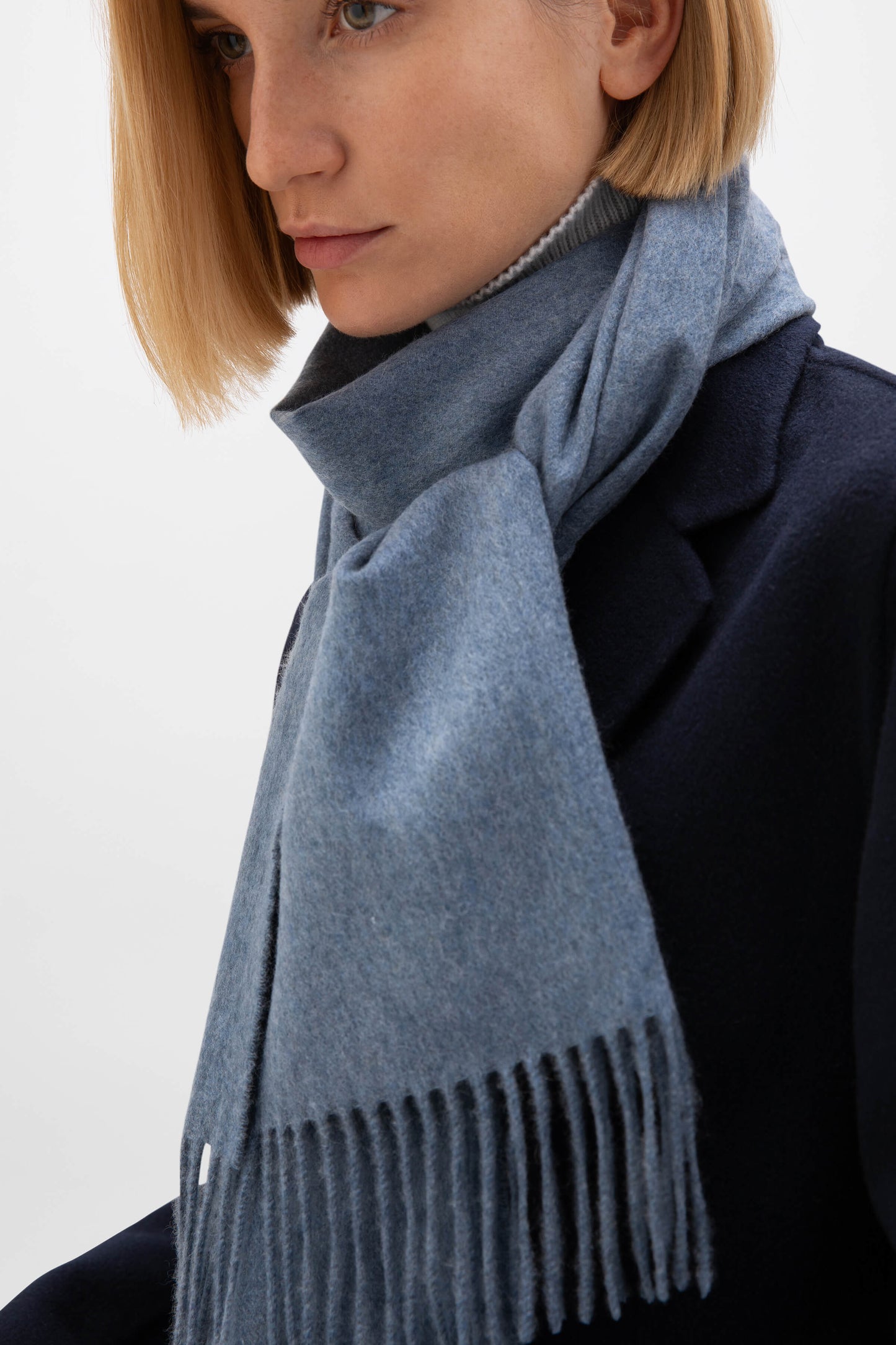 Johnstons of Elgin AW24 Woven Accessory Loch Blue Wide Cashmere Scarf WA000057HD4412ONE