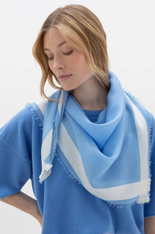 Johnstons of Elgin SS24 Accessories Light Blue Contrast Border Square Scarf WB001924RU7033ONE