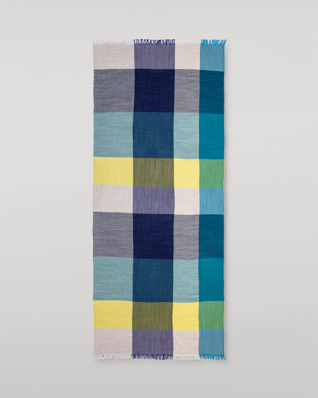 JOHNSTONS OF ELGIN ETHIE BLOCK CHECK SCARF NAVY & LIME GREEN 100% WOOL WD001986RU7717ONE