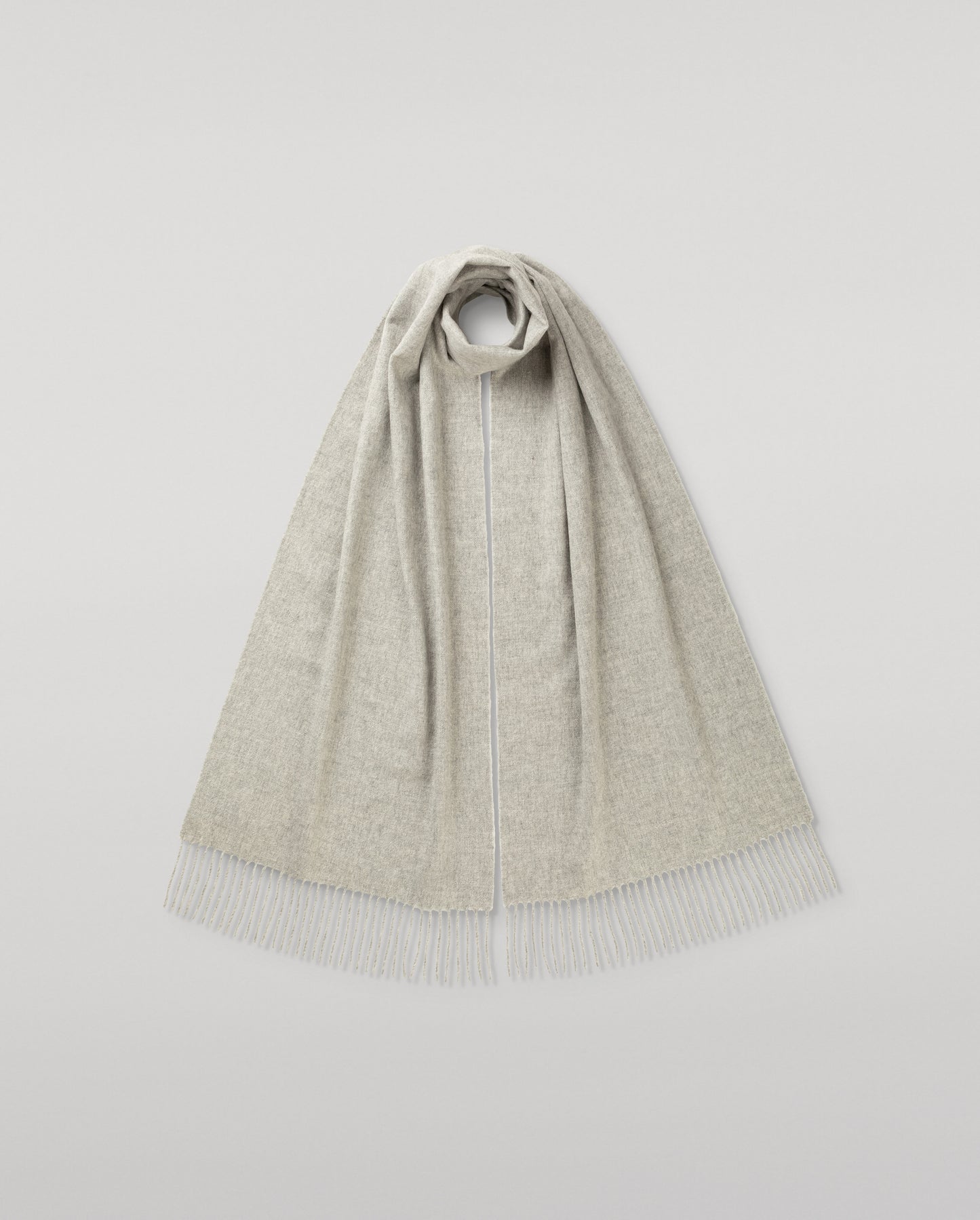 Johnstons of Elgin Ultrafine Merino Wool Scarf in Grey on a white background WDC01797HA0200ONE