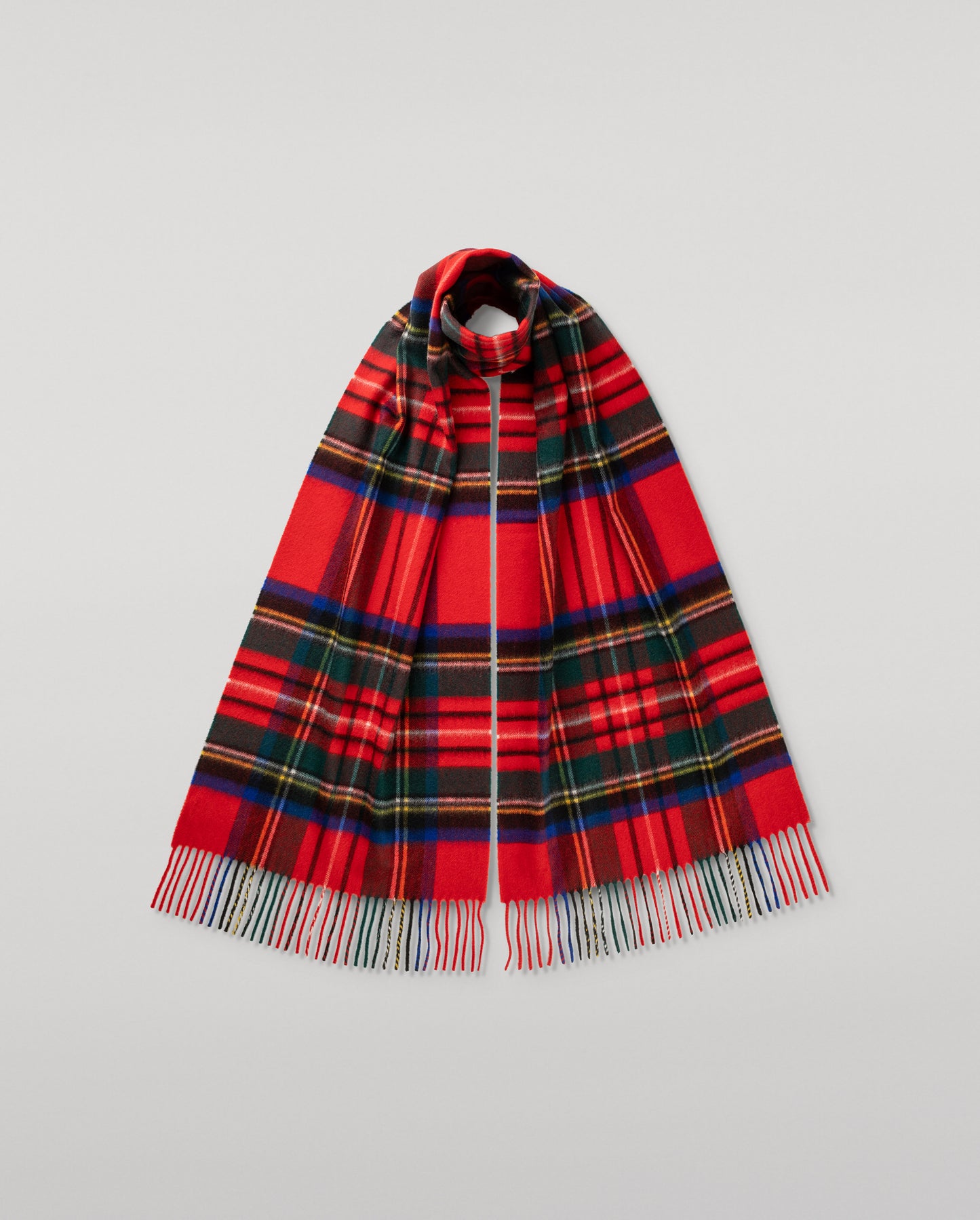 Johnstons of Elgin Ultrafine Merino Tartan Scarf in Royal Stewart on a white background WDC01797KU0303ONE