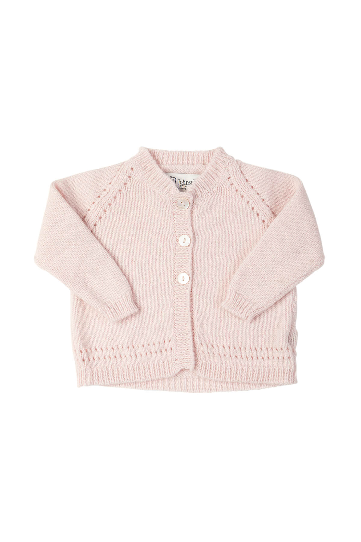 Johnstons of Elgin’s Baby's 1st Cashmere Cardigan in Blush Pink on a white background AW21GIFTSET19B