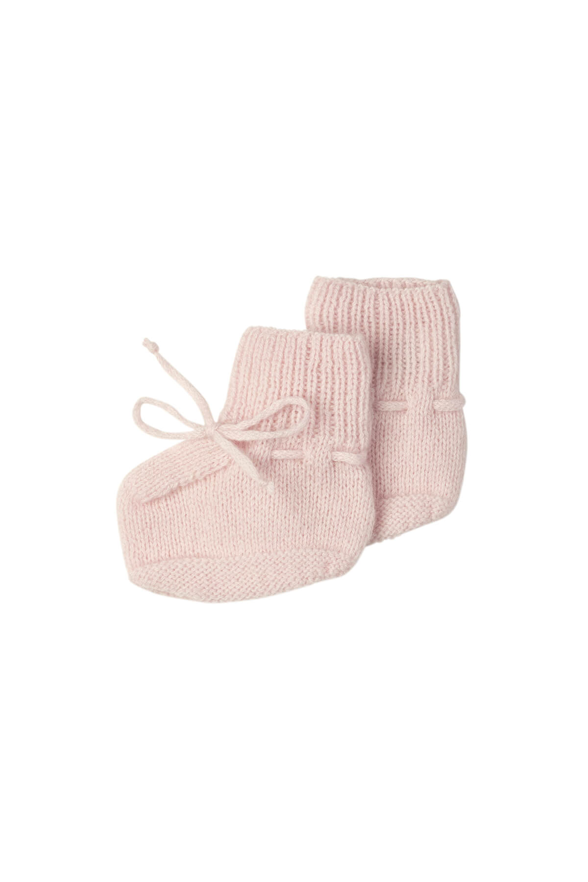Johnstons of Elgin’s Baby's 1st Cashmere Accessories Gift Set with Blush Pink Cashmere Baby Booties on a white background AW21GIFTSET20B