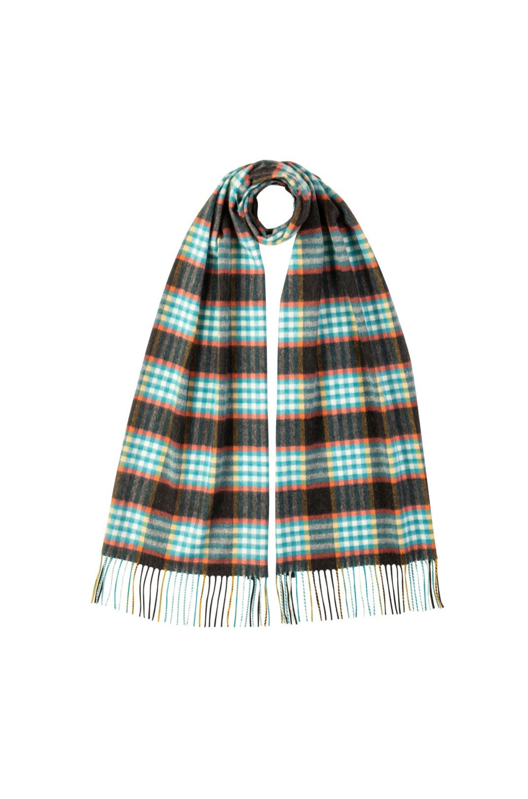 Johnstons of Elgin Oversized Cashmere Scarf in Charcoal Check WA000057RU6710
