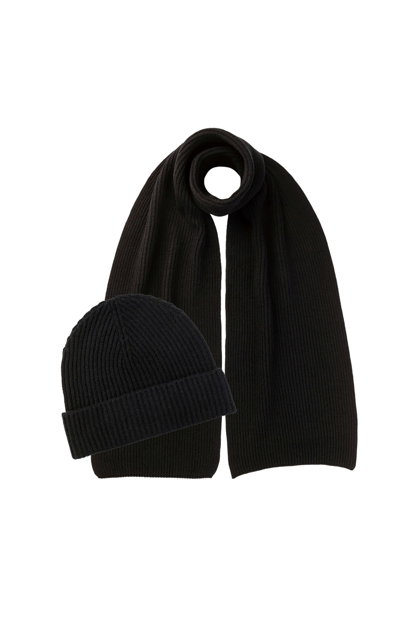 Johnstons of Elgin Ribbed Cashmere Black Scarf & Beanie Gift Set 2025GIFTSET7B