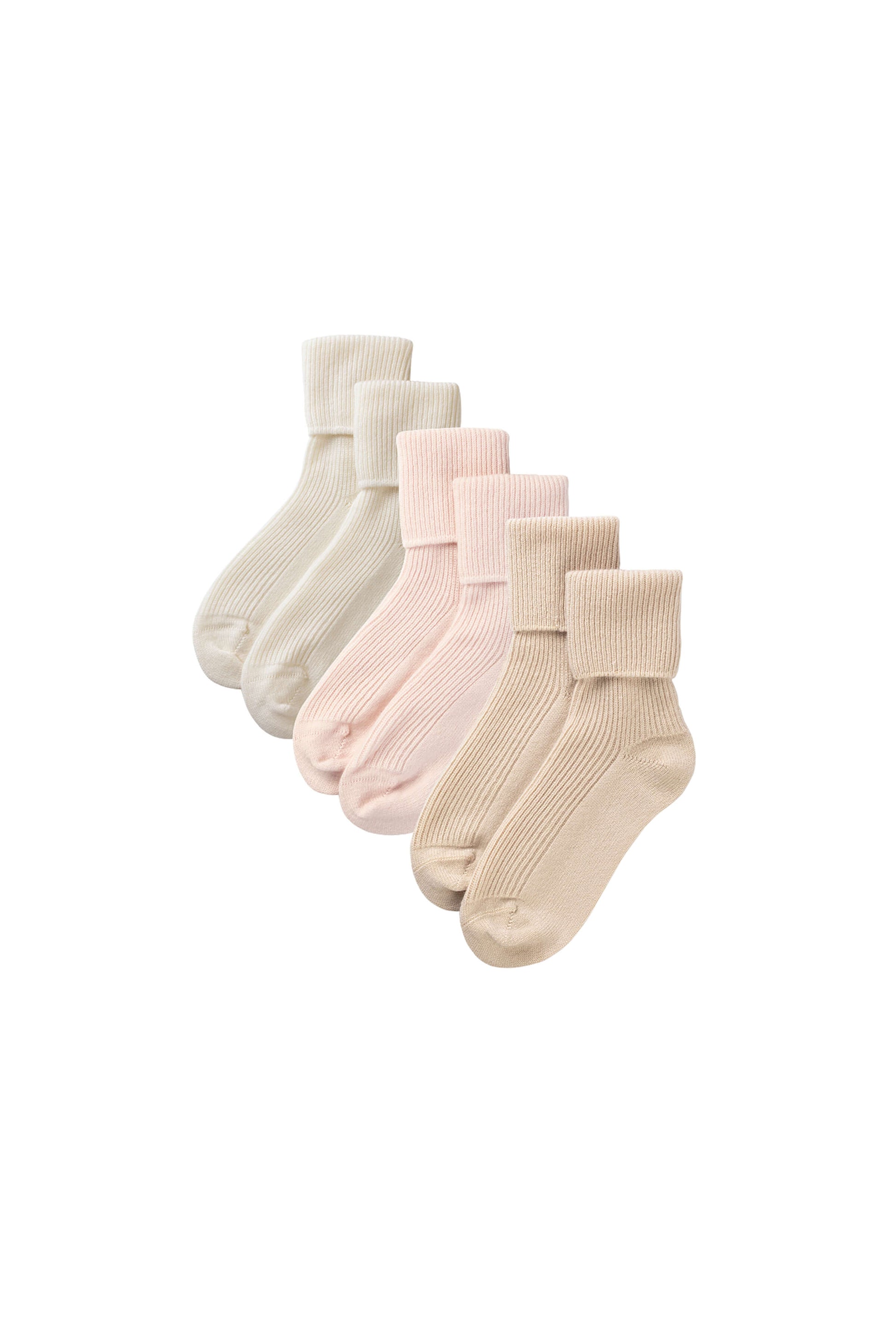 Johnstons of Elgin set of three pairs of cashmere socks in pastel colours on a white background 2025GIFTSET3A