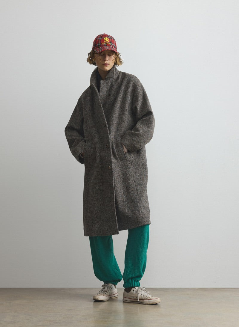 Brodie Wool Car Coat | Rust & Petrol Herringbone