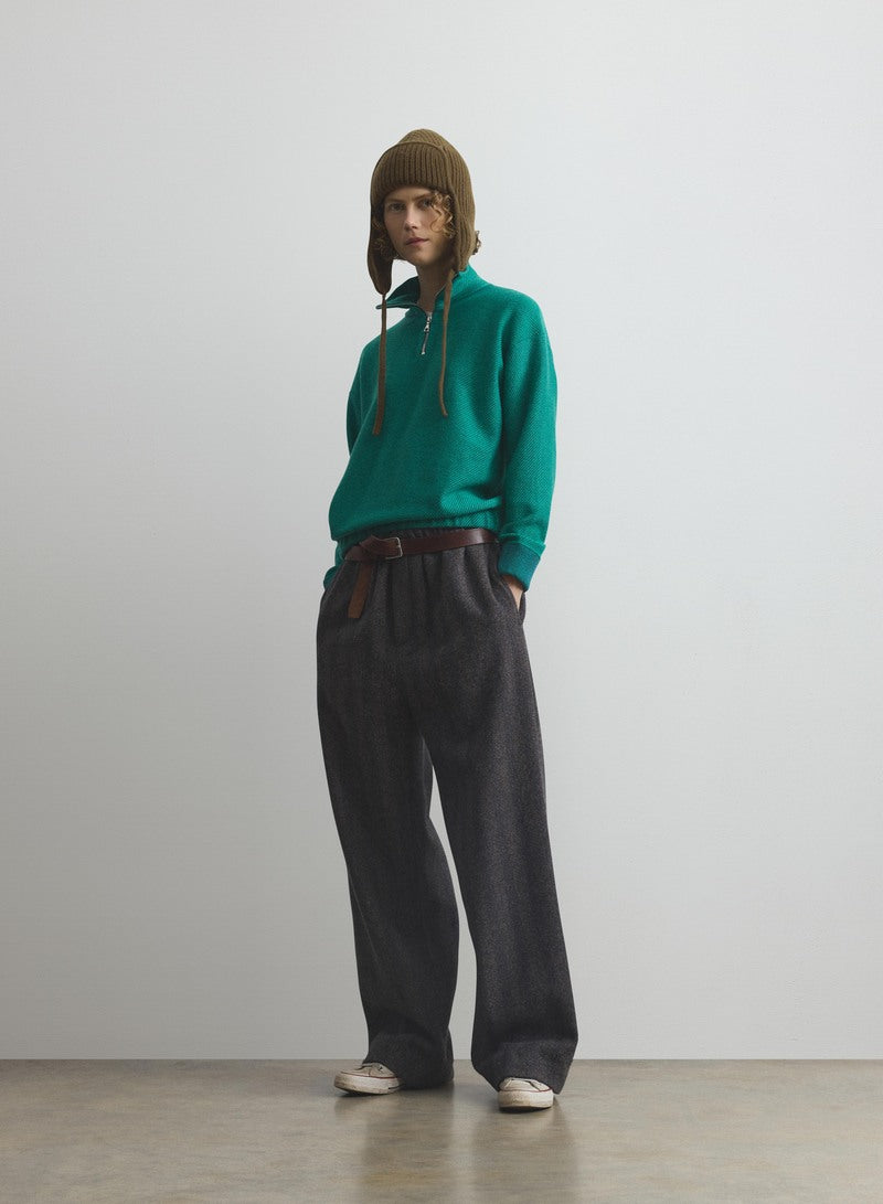 Reel Green Cashmere Half Zip Jumper