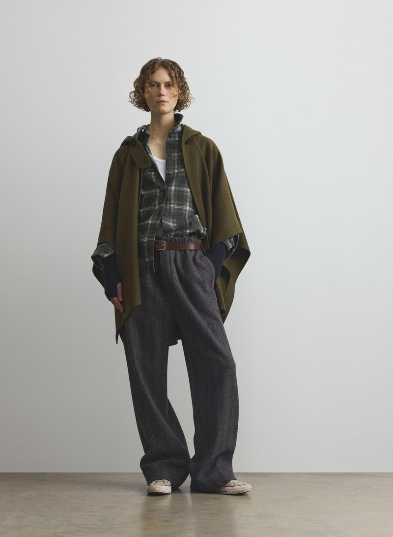 Hoolie Olive Green Hooded Cashmere Cape