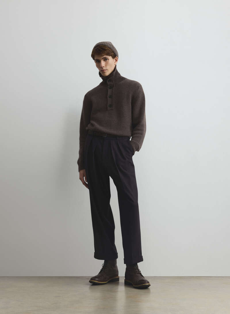 Douglas Button Neck Brown Cashmere Jumper