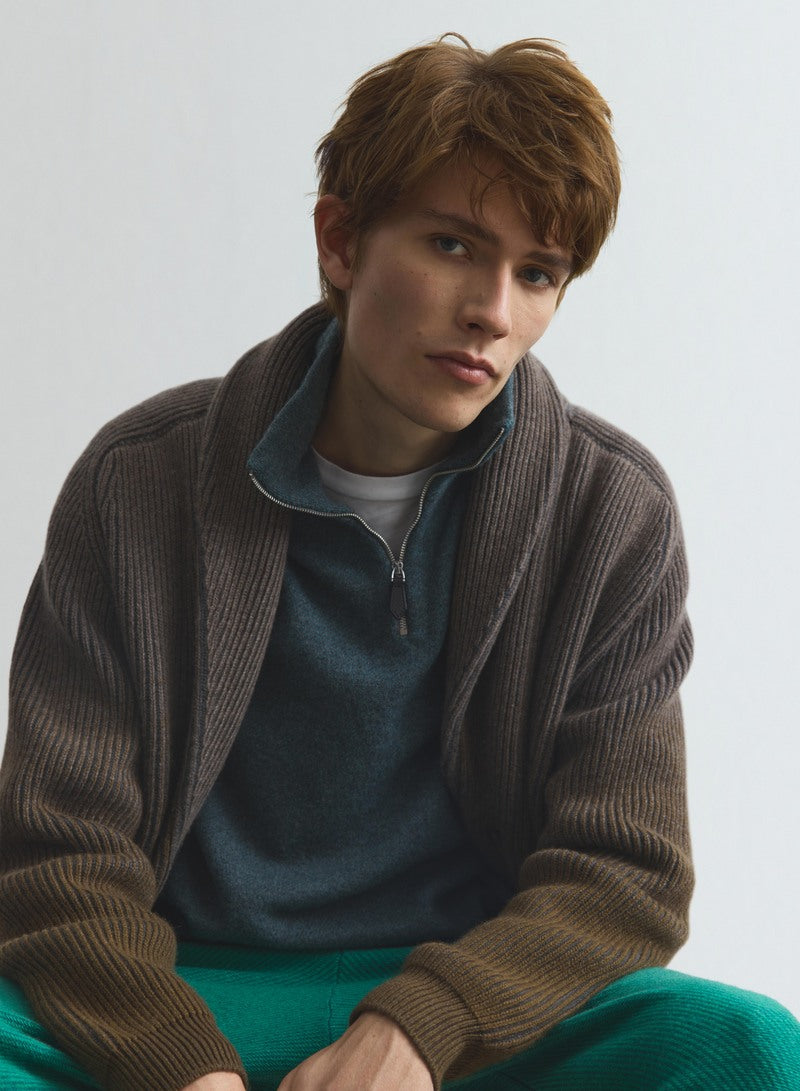 Pioneer Green Shawl Collar Cashmere Cardigan