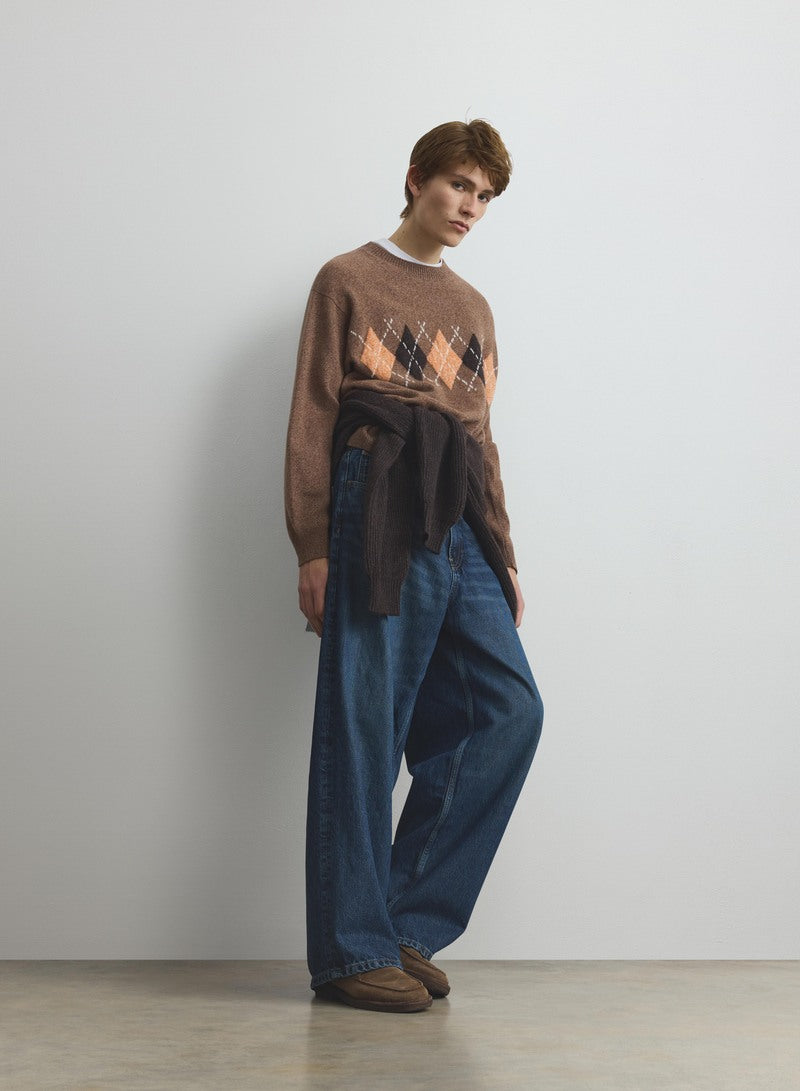Rusky Brown Argyle Lambswool Jumper