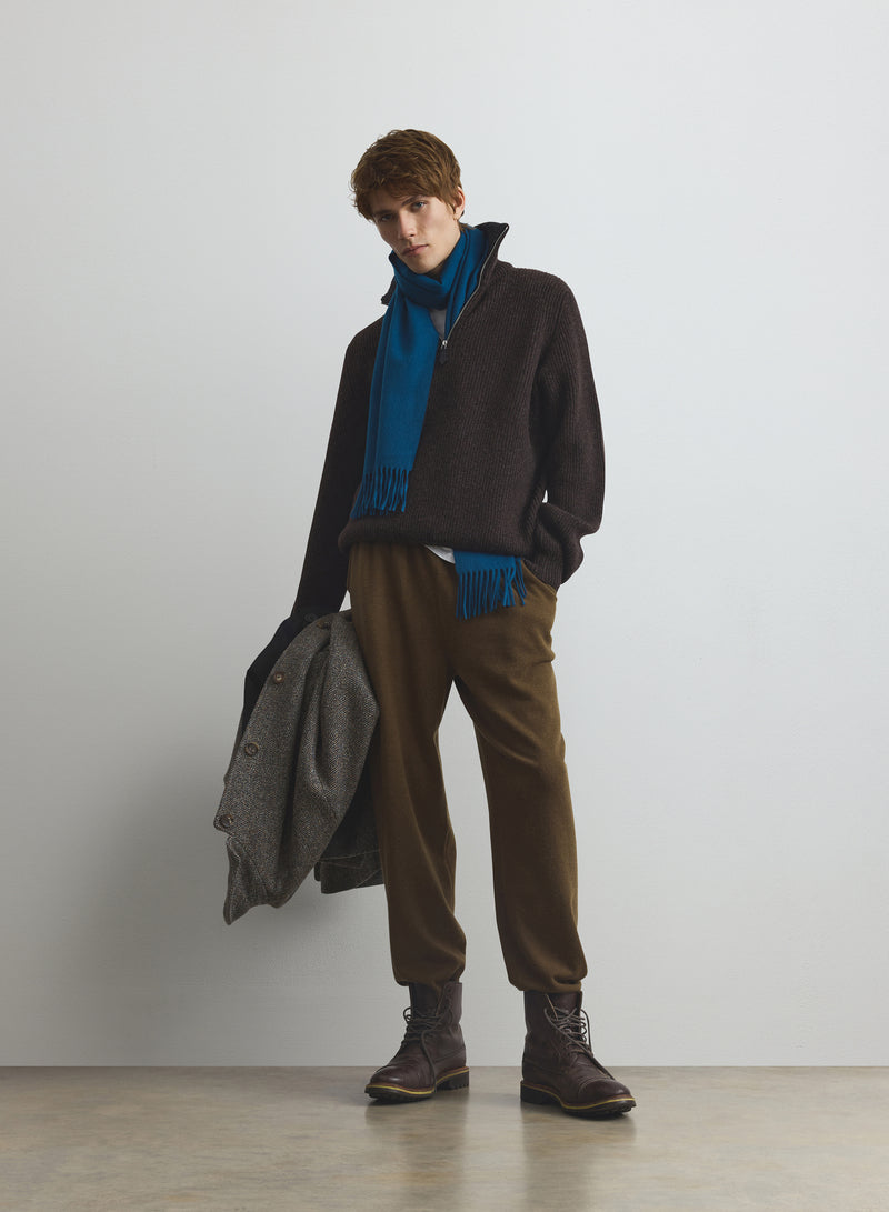 Chalmers Brown & Charcoal Half Zip Lambswool Jumper