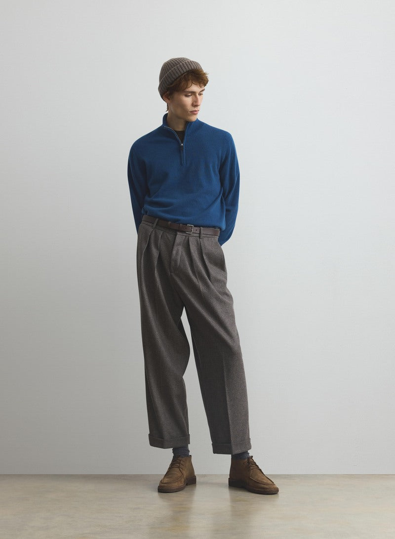 Reuben Blue Cashmere Zip Neck Jumper