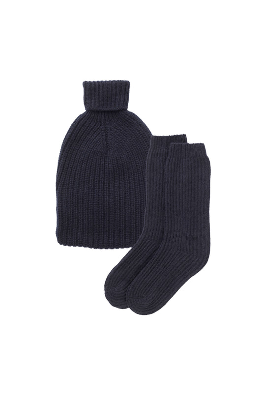 Johnstons of Elgin Cashmere Navy Hot Water Bottle Gift Set AW24GIFTSET4A