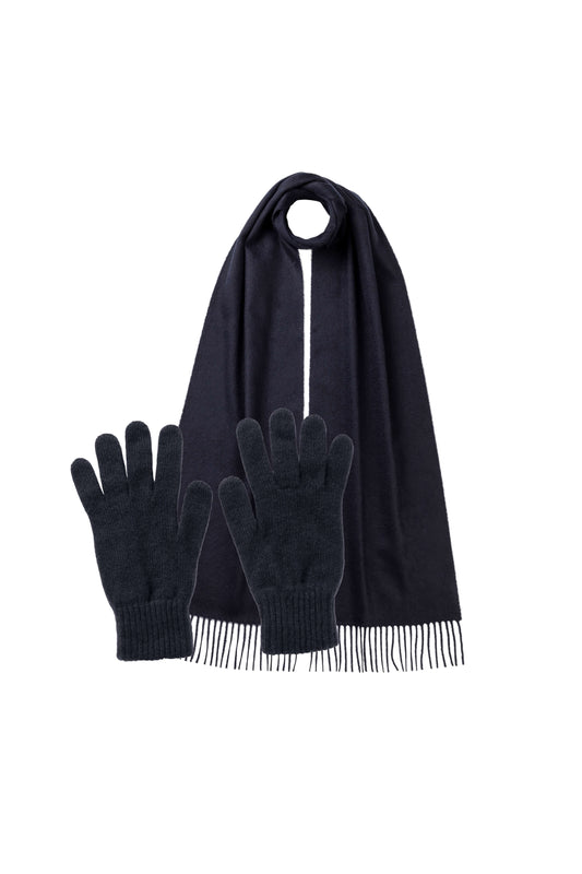 Johnstons of Elgin Men's Navy Cashmere Accessories Gift Set 365GIFTSET6A