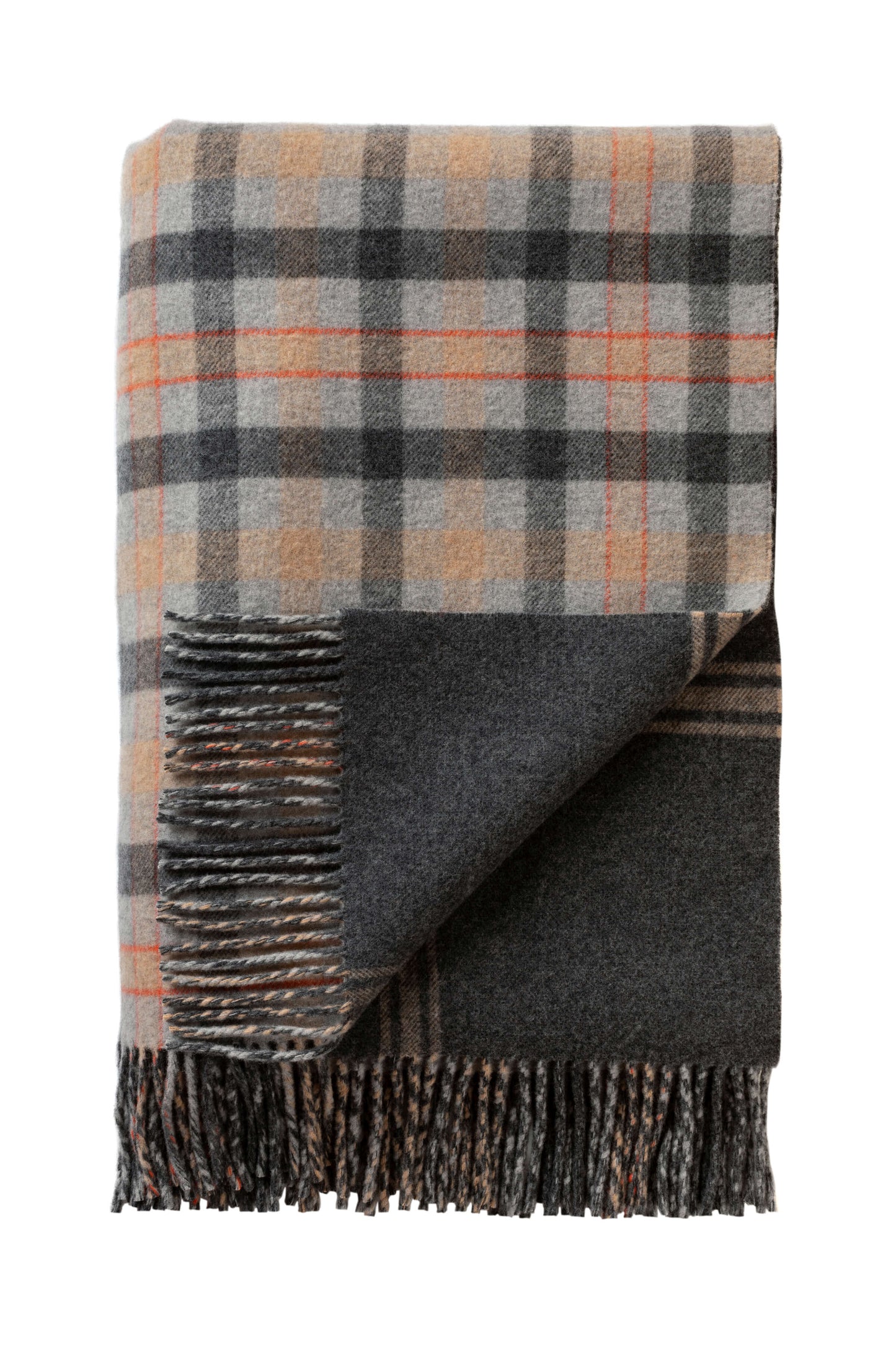 The Alexander Johnston Anniversary Blanket from Johnstons of Elgin in shades of grey, amber and blue WDC01946RU769500