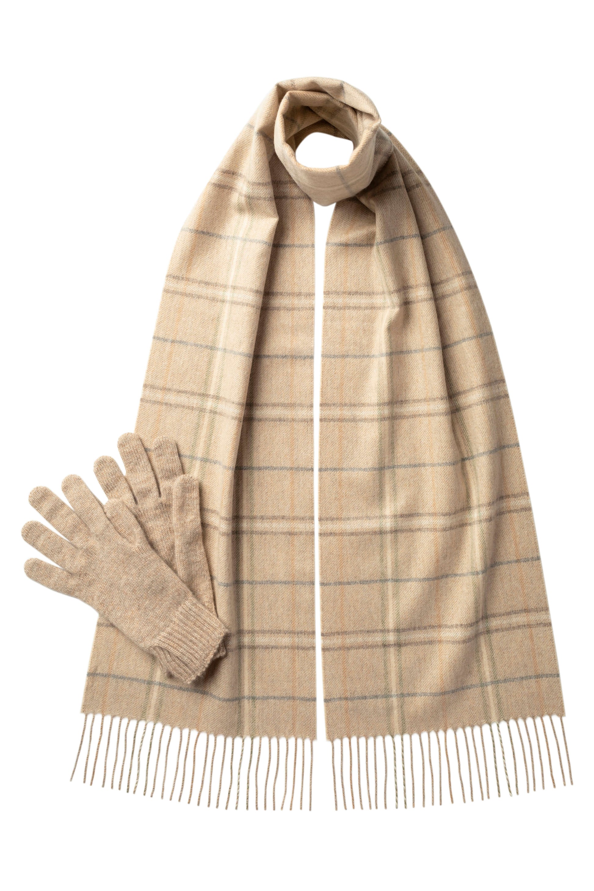 Johnstons of Elgin AW24 Natural Windowpane Cashmere Scarf Giftset AW24GIFTSET3A