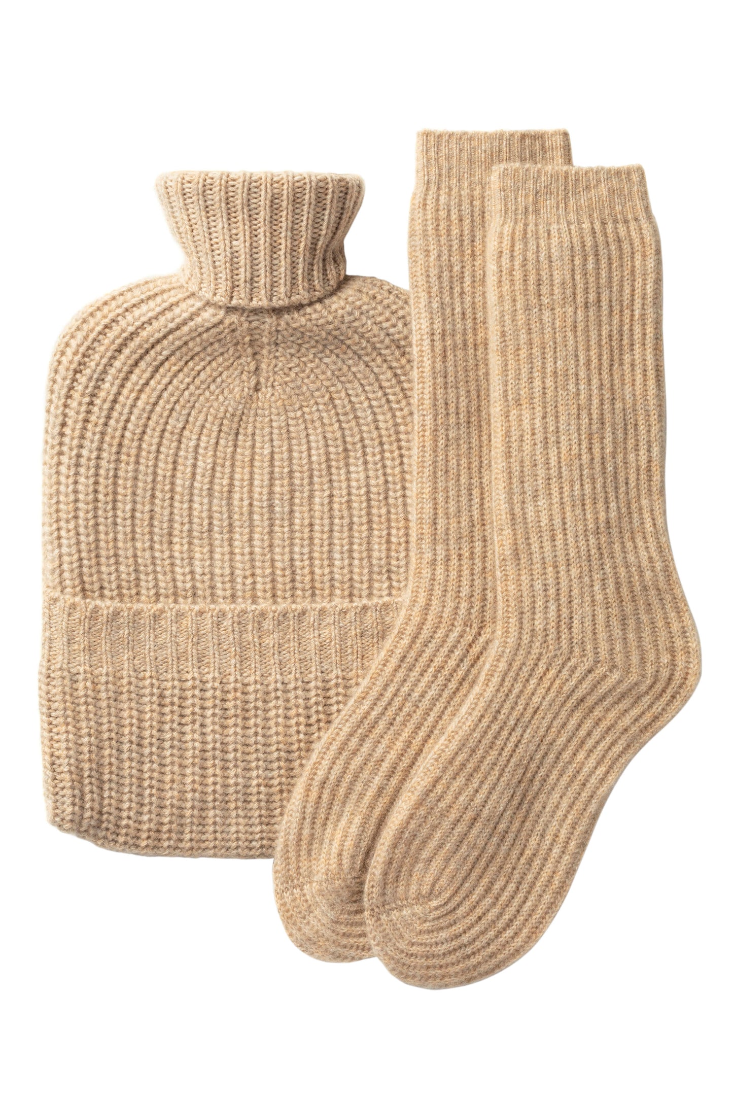 Johnstons of Elgin AW24 Knitted Accessory Oatmeal Cashmere Hot Water Bottle Gift Set AW24GIFTSET4C