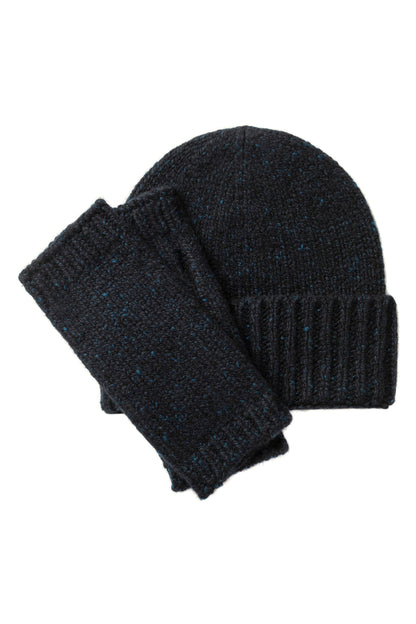 Johnstons of Elgin AW24 Knitted Accessory Dark Navy Donegal Cashmere Gift Set AW24GIFTSET9B