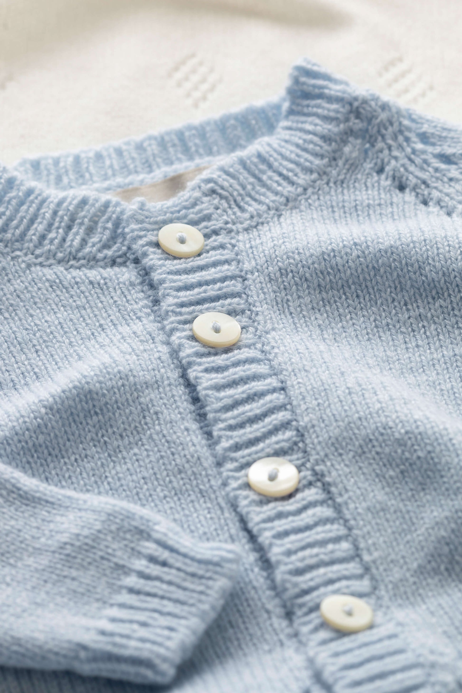 Johnstons of Elgin Baby Handknits Powder Blue Hand Knit Cashmere Baby Cardigan 78313SD0167