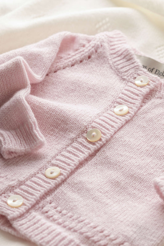 Johnstons of Elgin Baby Handknits Blush Hand Knit Cashmere Baby Cardigan JA000105SE0208